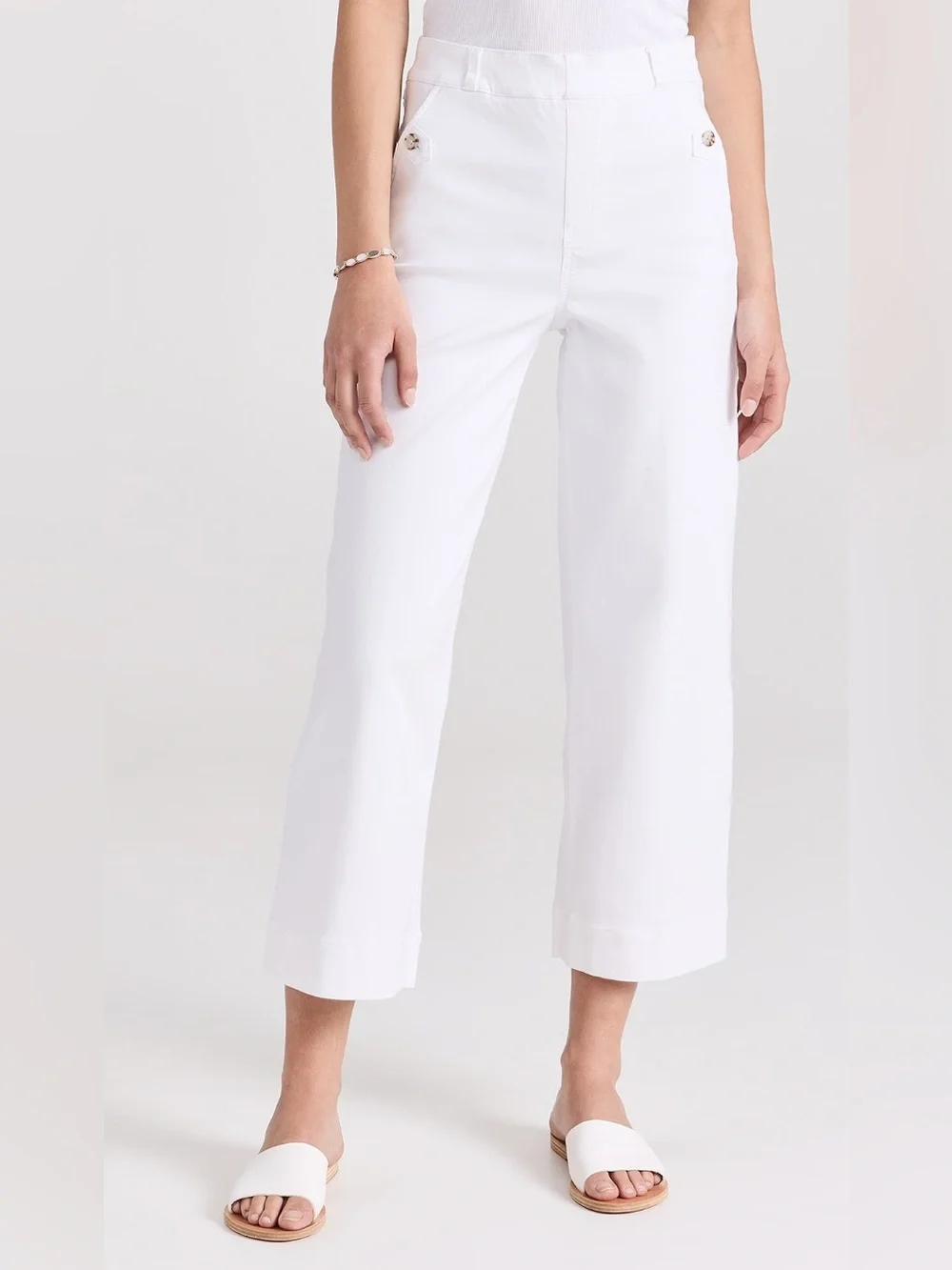 Spanx Stretch Twill Cropped Wide Leg in White Small